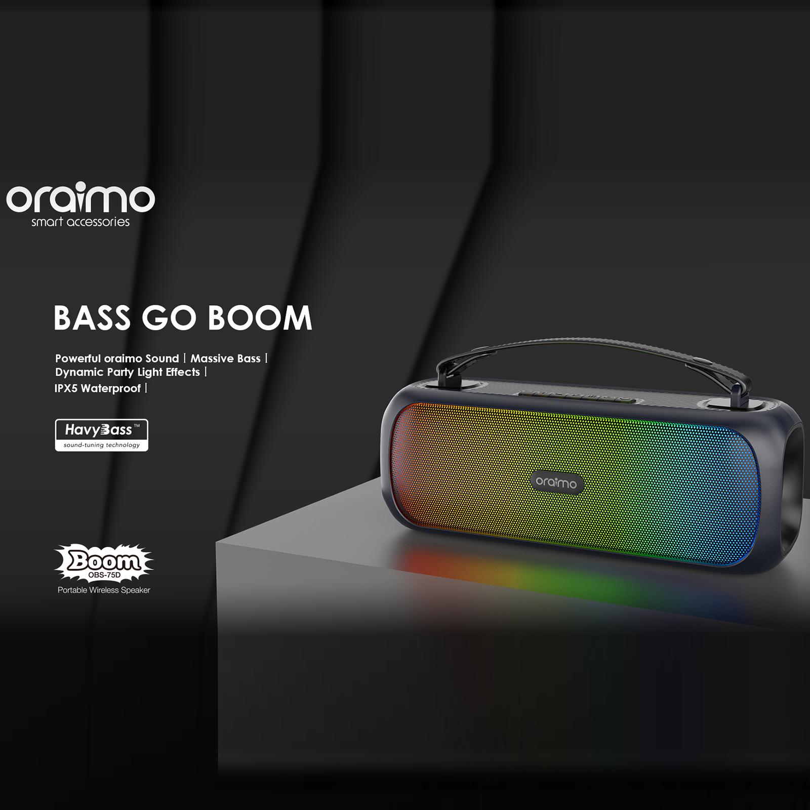 

Беспроводная колонка Oraimo OBS-75D Boom Мощный звук Массивные басы Динамические световые эффекты Портативный