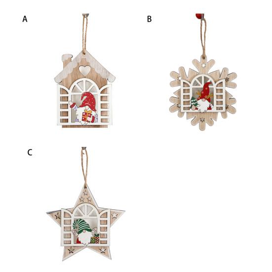 2 ks Dřevěná vánoční přívěsek Vánoční stromek Dekorace Skřítek Hvězda Výřez Závěsné ozdoby pro Domácí Párty Obývací Pokoj