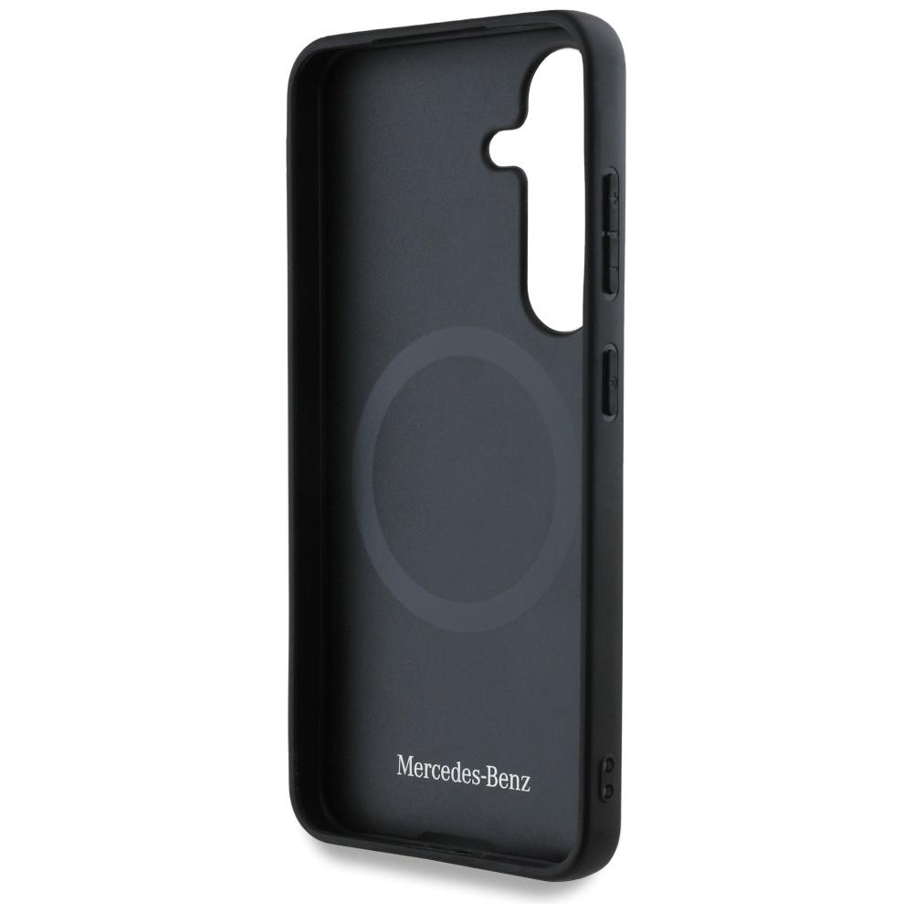 Mercedes Leather Horizontal Case         Debossed Curves Magsafe For Samsung Galaxy S25 Black