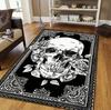 Gothic Skull Floral Pattern Area Mat Non-Slip Rectangle Floor Mat for Indoor Outdoor Garden Patio Handmade Polyester Decorative