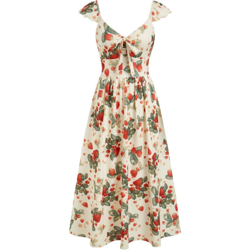 Feifei Sleeve Square Neck Printed Dress Women s 2026 Summer New Bohemian Vacation Casual Skirt S бежевый