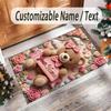 Teddy Bear Theme Crystal Velvet Rug Personalized Custom Name Text Soft Floor Mat Home Decor