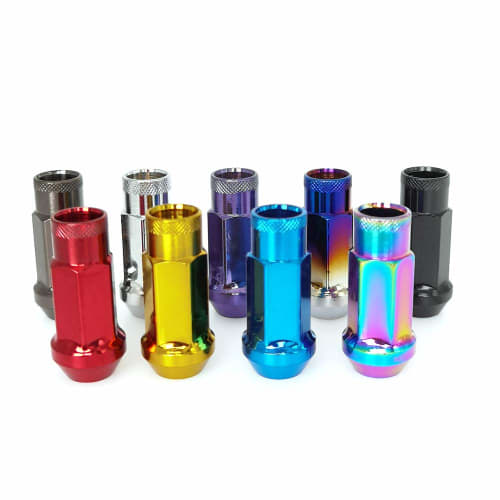 Steel Wheel Nuts, M12 x P1.5, M12 x P1.25, 48mm Deep, Through-Type, 20 Sets (2 Replacement Screws), 22 Total, 50BV30 Forged Lock Nuts/Racing Nuts (Bla