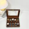 10-Bit Wood Grain Leather Watch Box with Dustproof Glass Cover