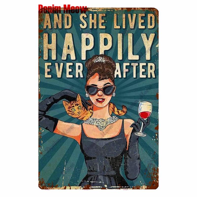 Vintage Turquoise Cat Metal Poster, I Drink Wine Wall Tin Sign, Retro Frogs, Wine Plate for Elf Bar, Pub and Garden Decor, WY52