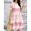 Tie Dye Gradient Striped Printing Dresses For Women Summer Fashion Plus Size Dress Casual Short Sleeve Loose Dress 6XL Clothing
