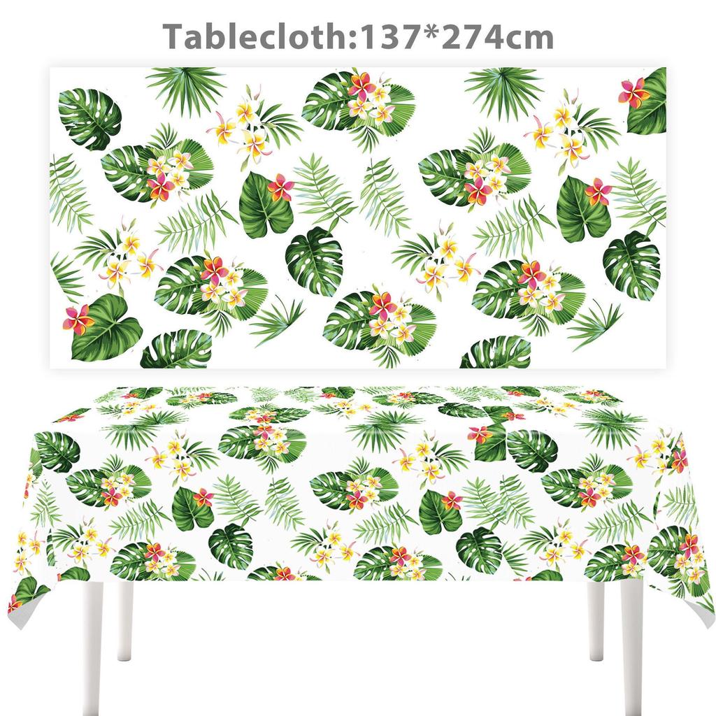 Hawaiian Leaf Summer Party Paper Plates, Napkins, Flags & Hanging Swirls Tableware Set