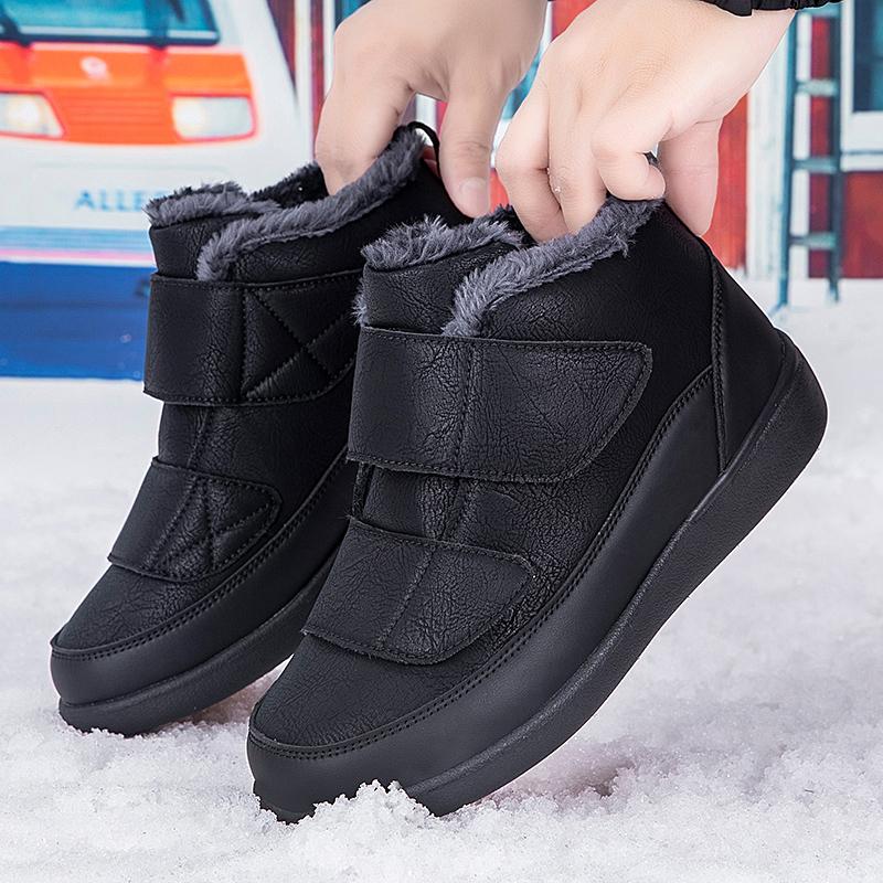 Women Snow Boots Winter Cotton Shoes Warm Outdoor Walking Shoes PU Leather Waterproof Mother Shoes Anti-slip