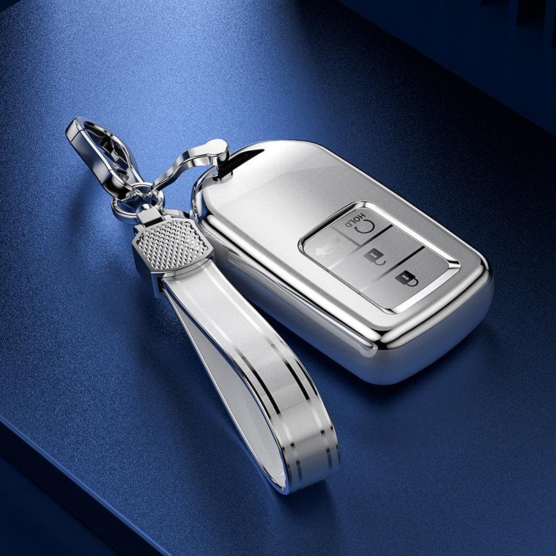 Quicksand Silver 4-Button Key Cover for Honda Accord, Civic, INSPIRE, Lingpai, Haoying, and Guandao with Buckles