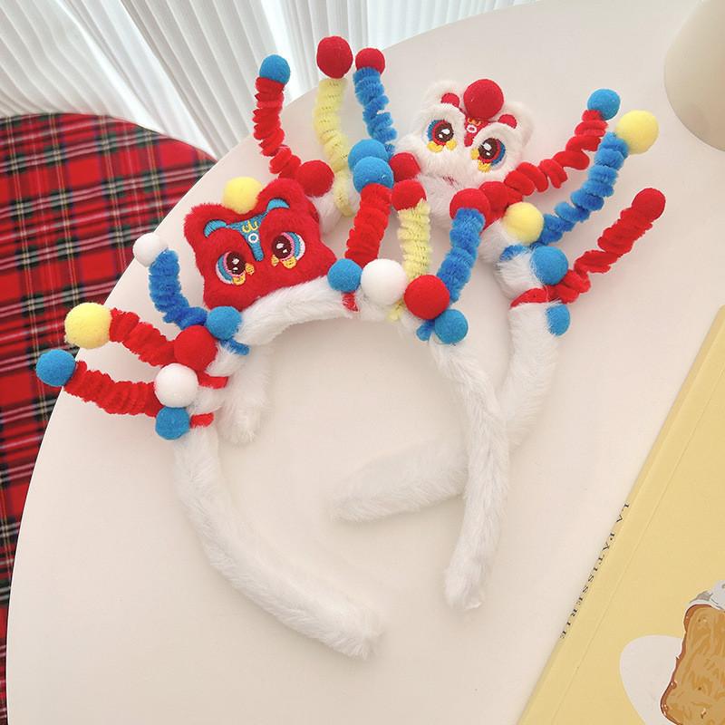 Handmade Fluffy Lion Headband For Women Korean Style Sweet Hairpin Red Color