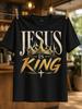 Jesus Is King Distressed Cream Gold Lettering With Crown Dark Faith Design And Strong Gospel Theme Unisex All Tshirt