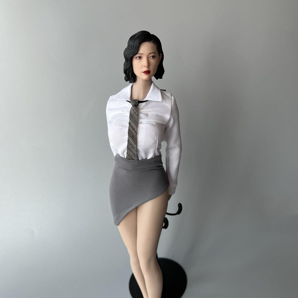 [TOYBARJAPAN] 16 Scale Figure Accessory  Fits TBLeague and other body types. Beautiful Female Office Lady Style: White Shirt and Side-Slit Gray