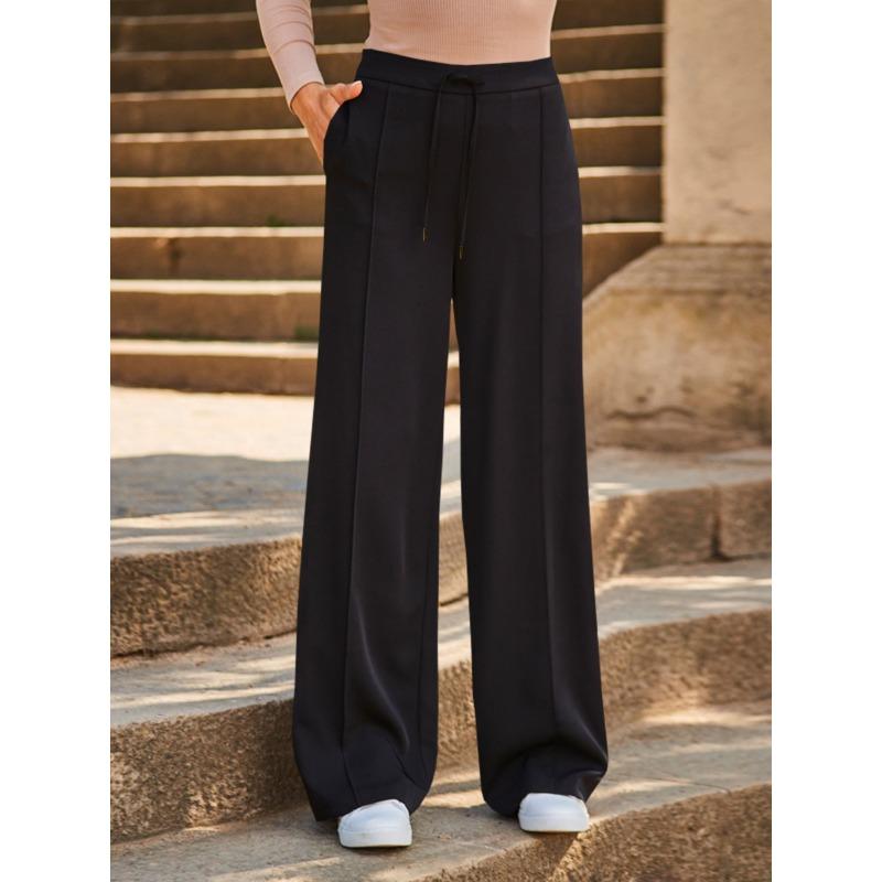 VEZFAA Modne damskie spodnie i spodnie capri, na co dzień, w jednolitym kolorze, z wysokim stanem