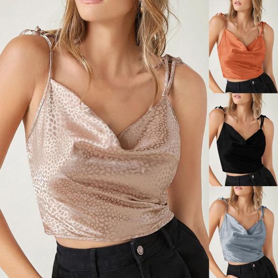 

Укороченный топ без рукавов с завязками на плечах и низким вырезом на бретелях Леопардовый топ