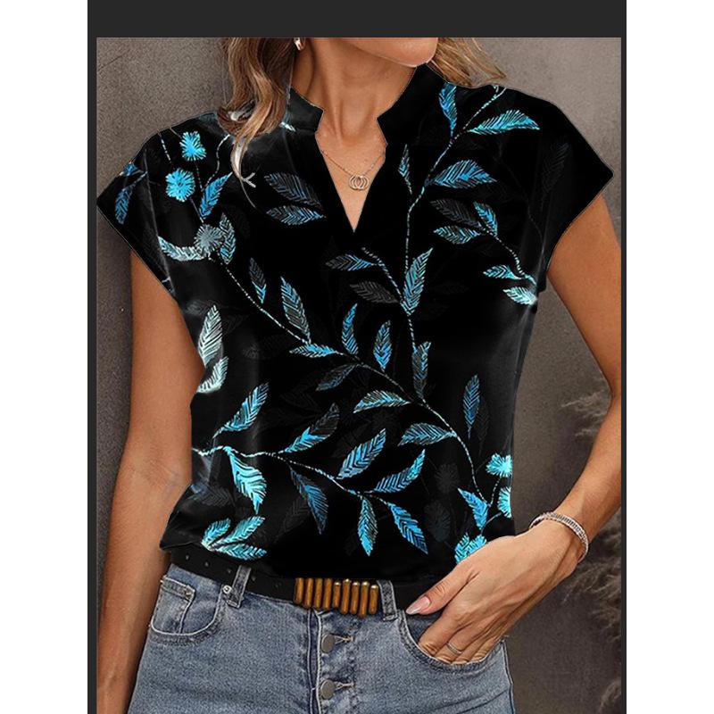 Women's Summer V-Neck Casual Printed Short Sleeve T-Shirt