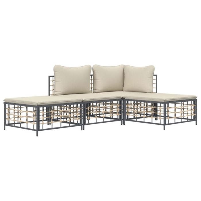 VidaXL Salon de Jardin 4 pcs avec Coussins, Mobiliers de Patio avec Dossier, Ensemble de Canapés, Meubles de Terrasse 3186726