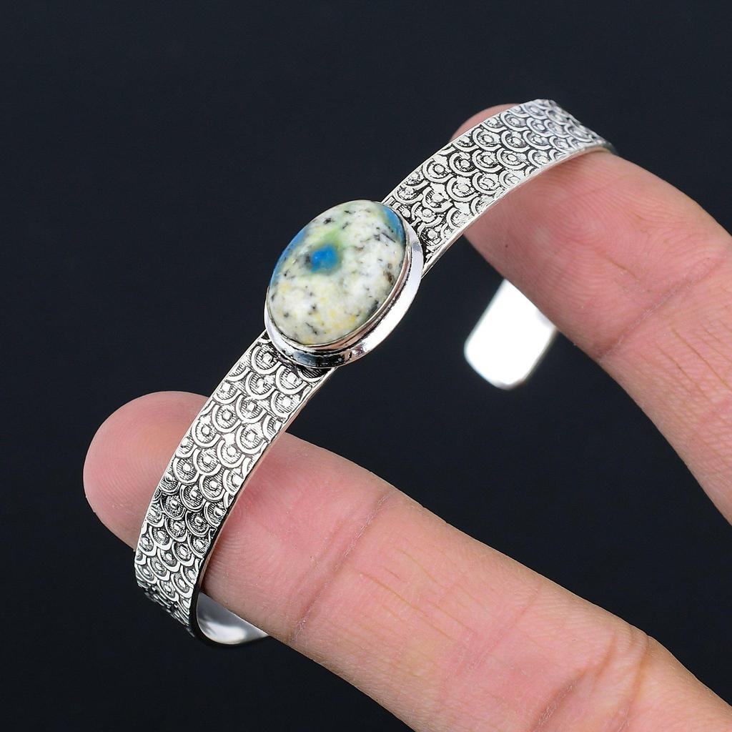 Natural K2 Jasper Gemstone Bangle White Adjustable 925 Sterling Silver Jewelry