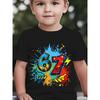Boys Summer Crewneck Tee, Ink Splash Handheld Number 67 Cartoon Print Fashion Outdoor Casual Short Sleeve Top