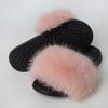 Women'S Faux Fox Fur Slippers Large Summer Open-Toe Fluffy Casual Anti-Slip Sandals Fluffy Black Slide Fur Slider