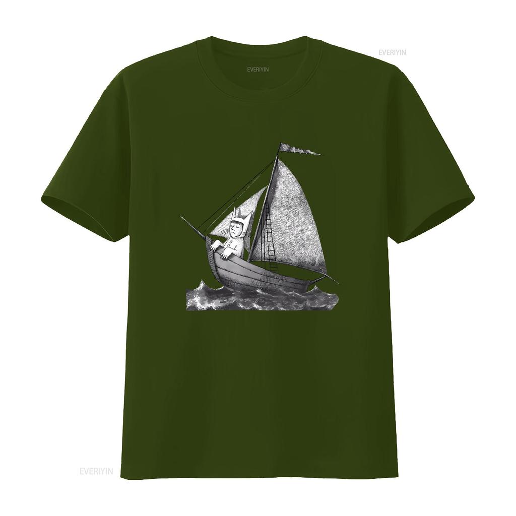 NWT Where the Wild Things Are Sailing on a Boat Funny Cool Trend T Shirt vintage Washed Casual Soft homme Breathable Stretched