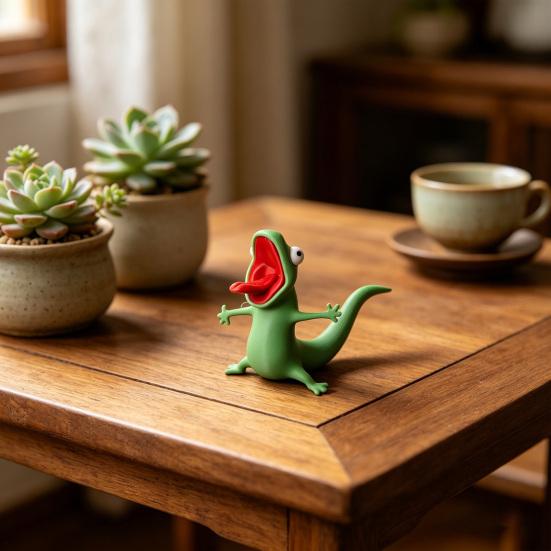 3D Printed Lizard Figurine Funny Lizard Meme Ornament Tabletop Green Lizard Collectible for Desk Living Room Bedroom Decor