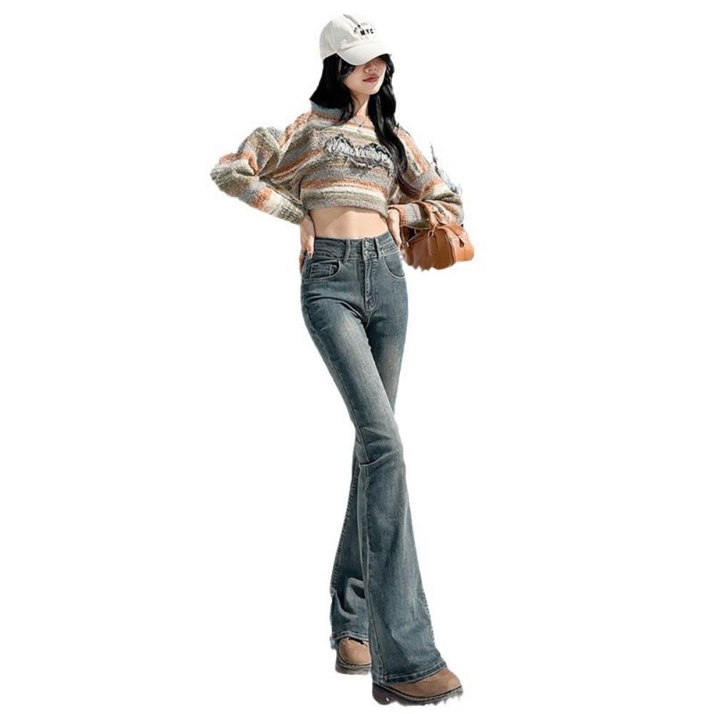 Micro-pull jeans women's spring and autumn new high-waisted Korean slim horseshoe pants small flared pants ins