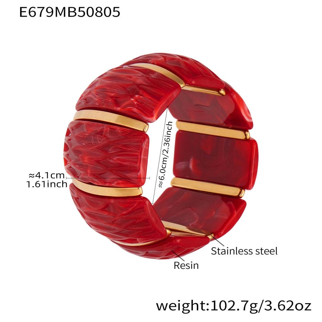 18K Gold-Plated Dopamine Resin Bracelet: European & American Light Luxury Fashion, Versatile Wide Band Elastic Design.