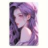 D Flat Anime Girl Purple Hair Metal Sign Aesthetic Wall Art Poster For Home Room Decor