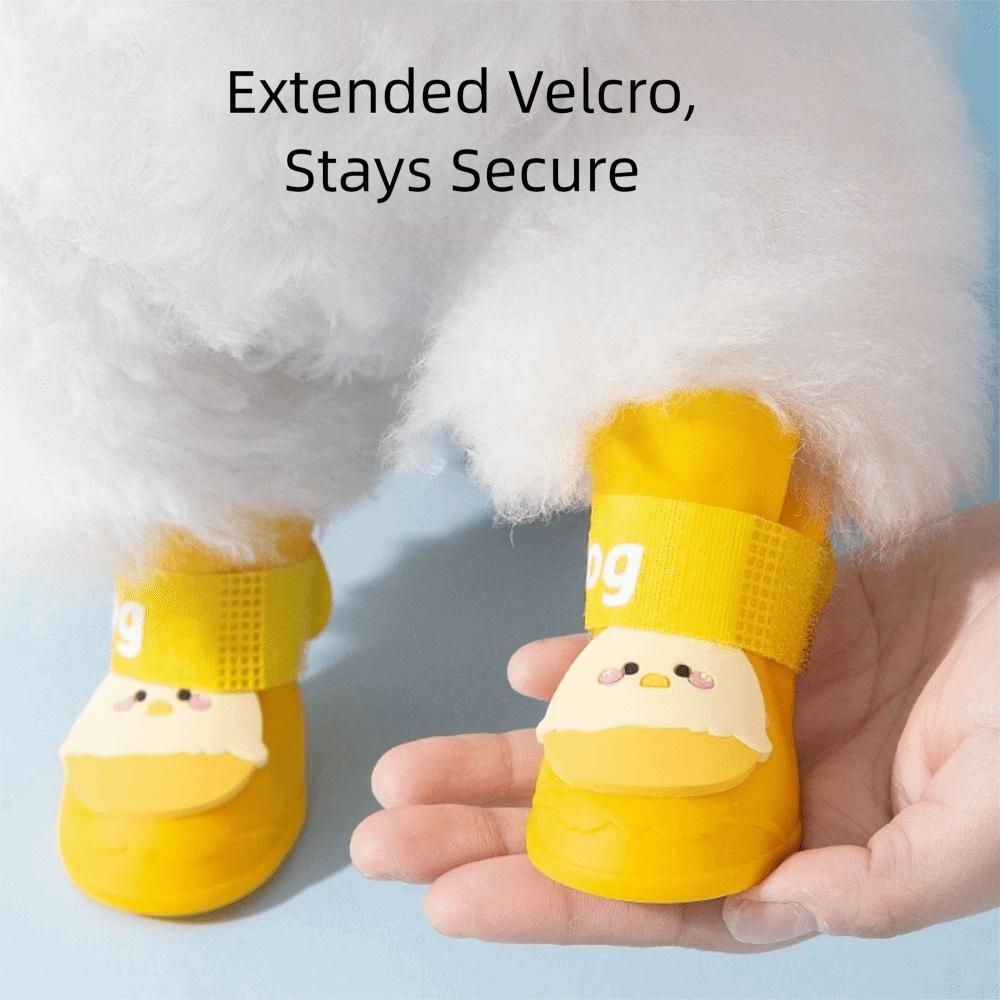 4Pcs/Set Silicone Pet Rain Boot Anti Slip Sole Wear Resistance Pet Paw Protector Waterproof Cartoon Puppy Shoes Snow Protection