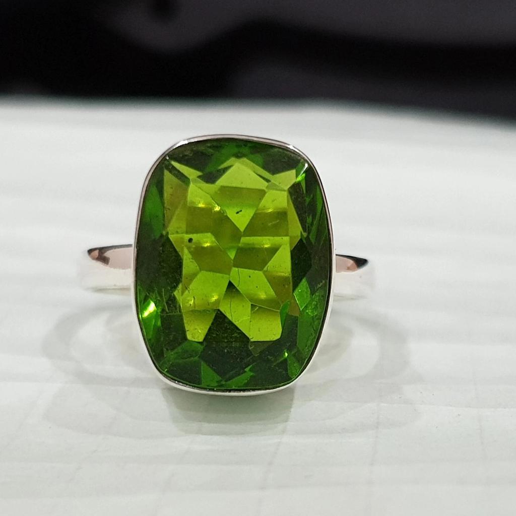 Natural Green Peridot 925 Sterling Silver Ring Jewelry, Handmade August Birthstone Ring Jewelry