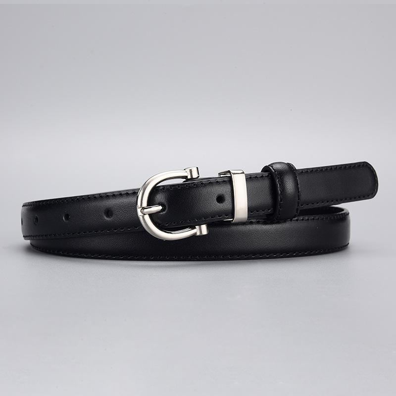 Belt Women'S First Layer Cowhide Black Thin Belt Genuine Leather Women'S Belt Classic Belt Women