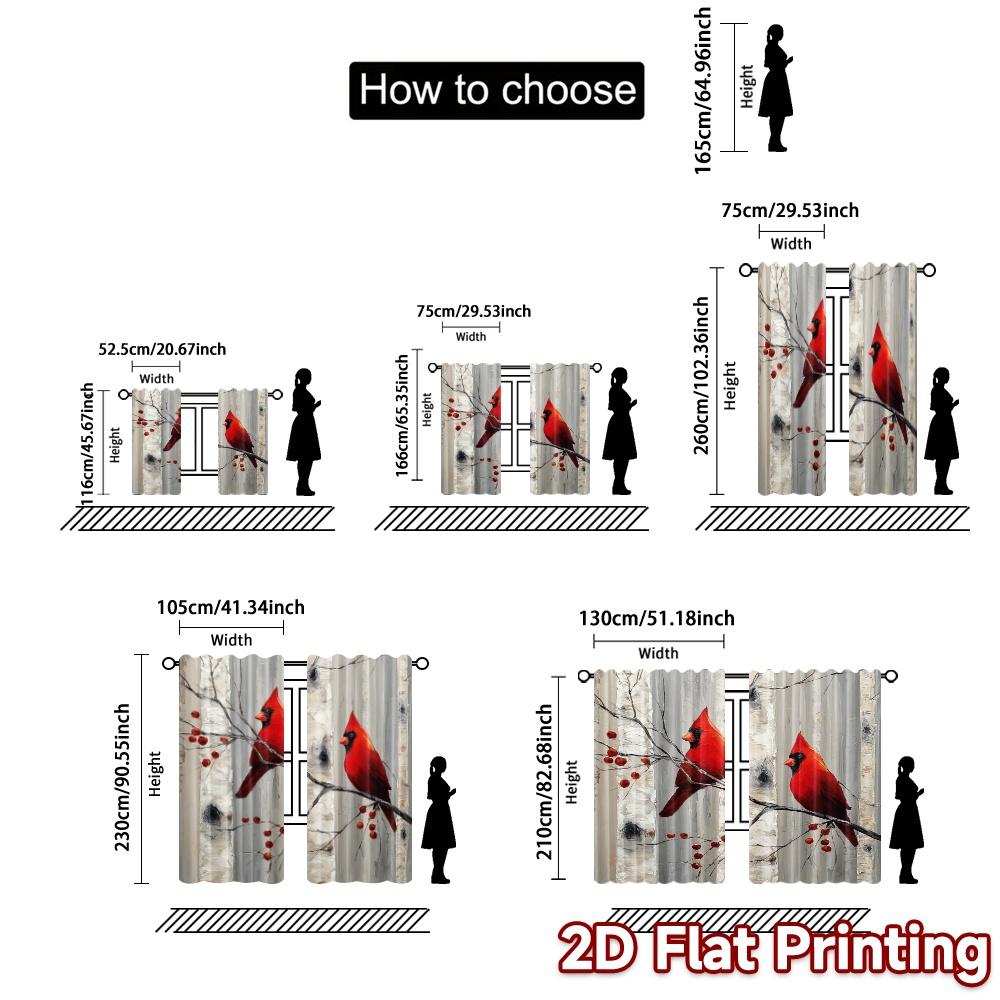 2D Flat Printing,JIT 2pcs, Curta (Without Rod) Cardinal Encounter Pattern Modern Curta Versatile Polyester Fabric Curta