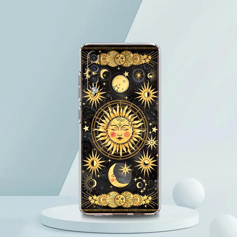 Transparent Phone Case for Samsung Galaxy A16 A14 A12 A22 A24 A42 A02 A03S A06 A20 A30 A40 Soft TPU Cover Sun Moon Stars Pattern