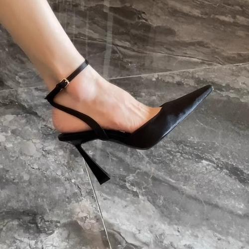 Purple French Pointed Stiletto Heels Women Sexy One Strap Open Back Sandals
