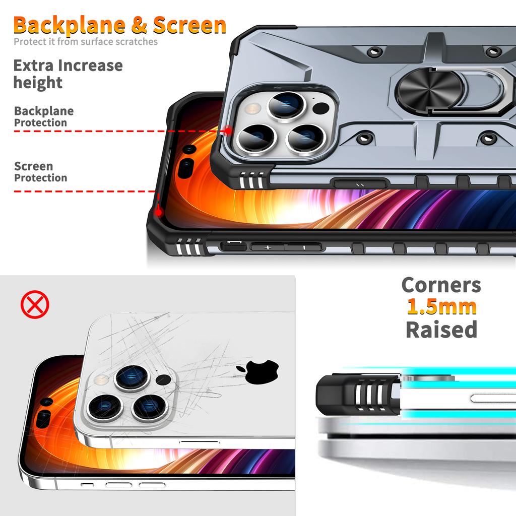 Stoßfeste Rüstung 360° magnetischer Drehringständer aus Metall Telefonhülle für iPhone 15 14 13 12 11 Pro Max 8 7 6 Plus X XS XR