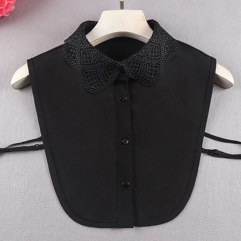 Versatile Fake Collar Shirt Anti-Wrinkle Chiffon Embroidered Fake Collar Shirt Collar Women'S Fashion Grid Flower Fake Collar Women