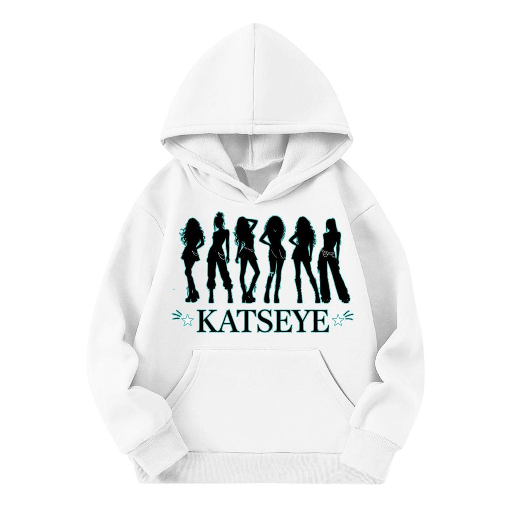 Girls' Fashion Long-Sleeve Hooded Sweatshirt with Print and Pockets