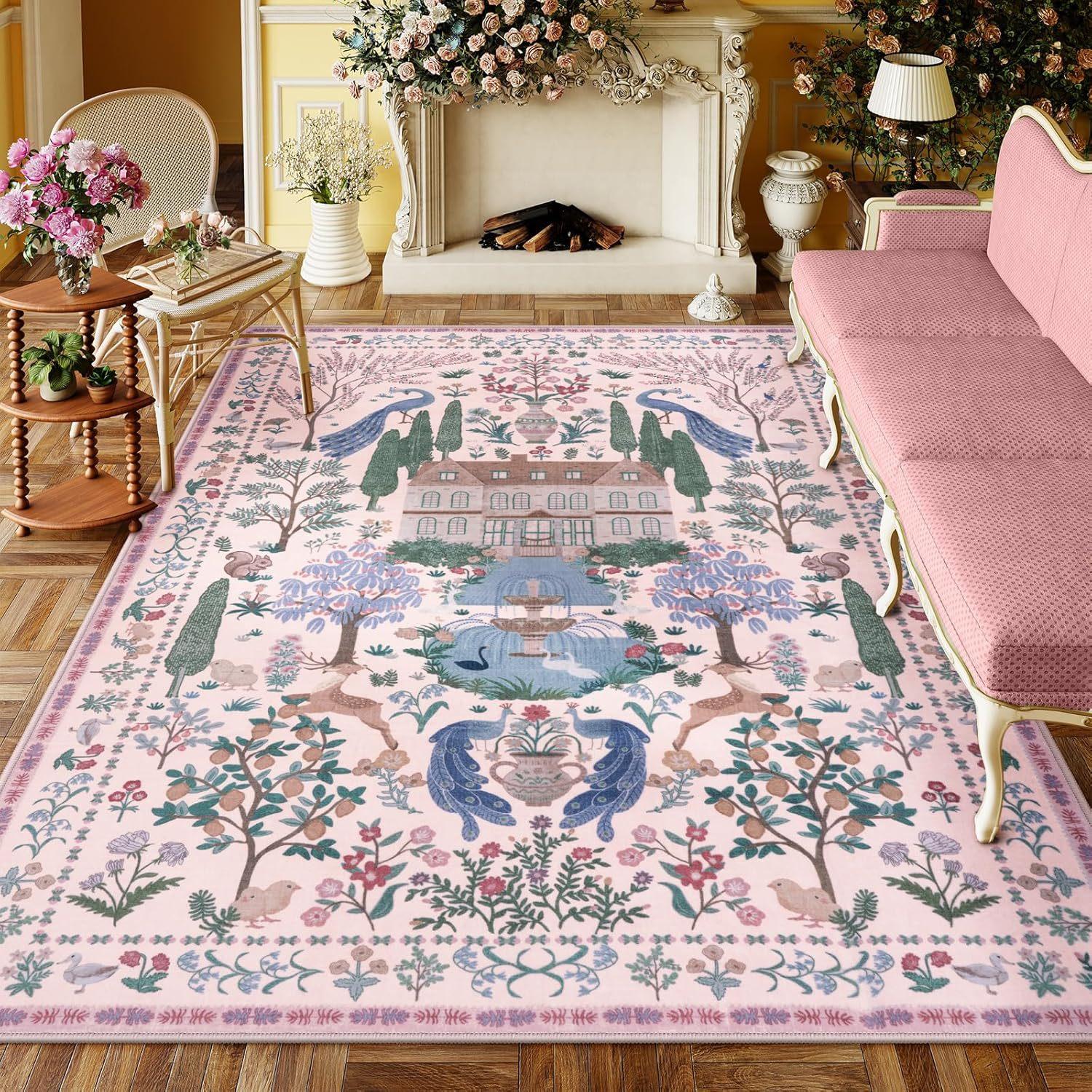 

Retro Animal and Plant Large Sofa Carpet, Home Living Room Carpet, Study Carpet, Bedroom Carpet, Anti-dirt Floor Carpet 80*160cm