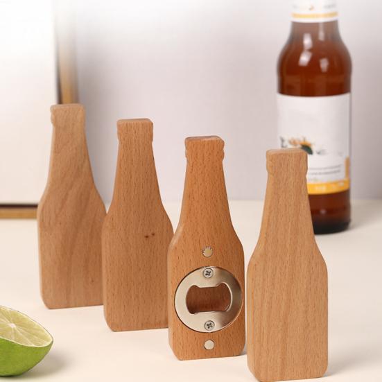 Wooden Bottle Opener Refrigerator Magnet Manual Beer Bottle Opening Tool Fridge Magnet Home Office Kitchen Locker Decoration