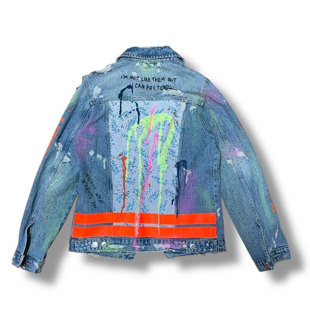 [USED] Classic ZARA colorful painted distressed denim jacket/jacket