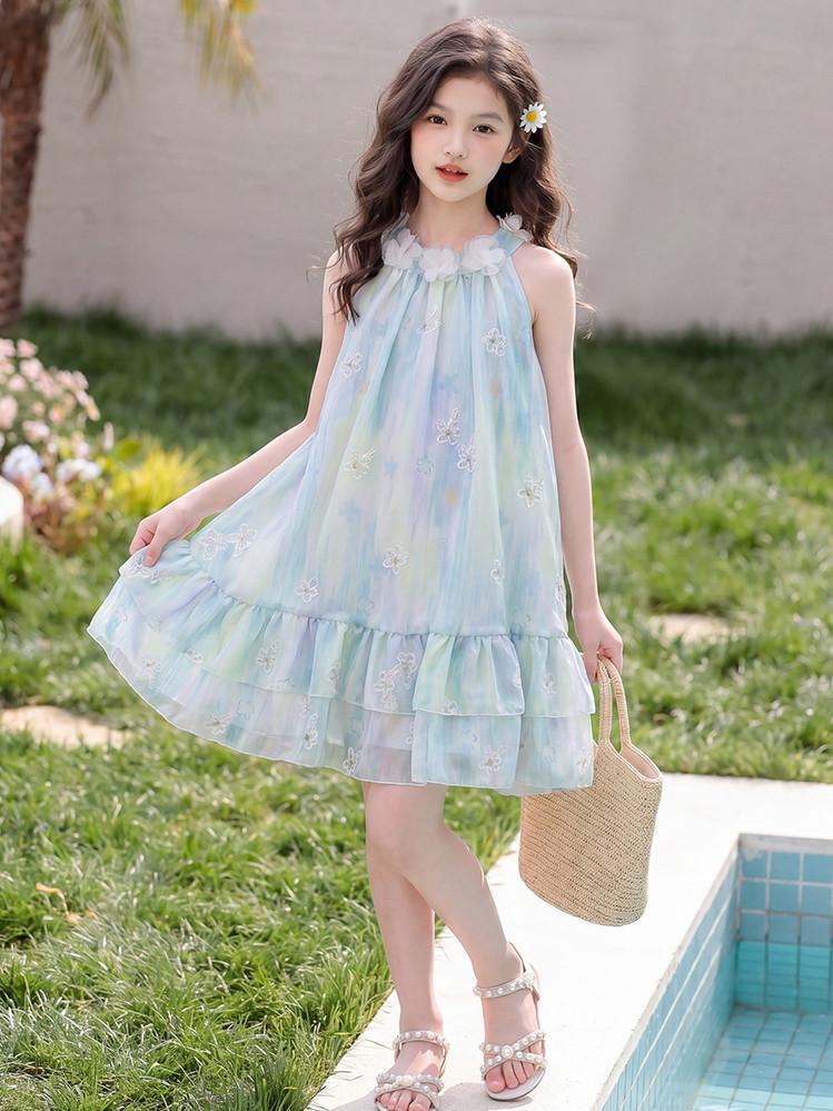 Girl's Sweet Hanging Neck Flower Dress