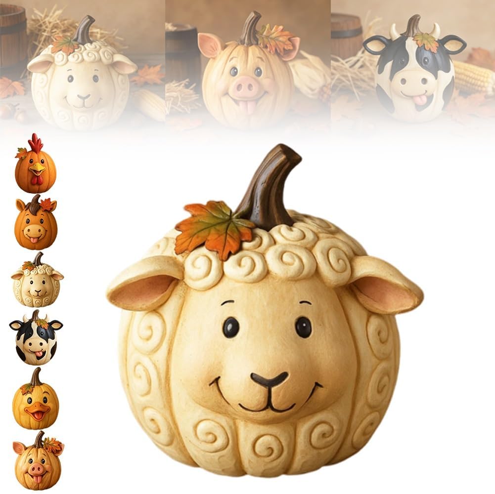 Farm Animal Pumpkin Figurines, Cute Funny Resin Cow Duck Sheep Pig Chicken Horse Statue, Halloween Thanksgiving Fall Decorations