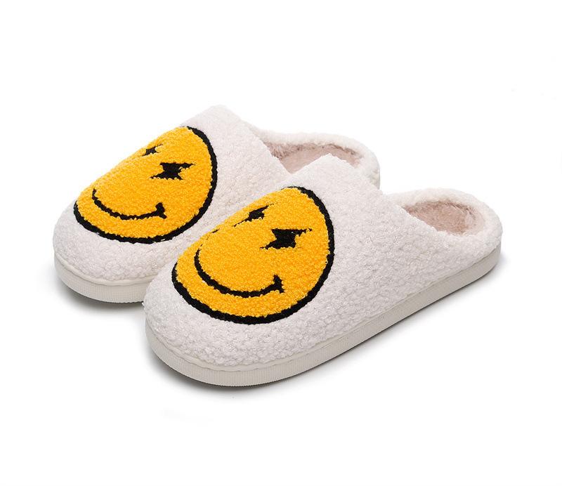 

Lightning smiley face autumn and winter men and women couple cotton slippers home indoor cute thick bottom cartoon 36-37 for 35-36 feet білий