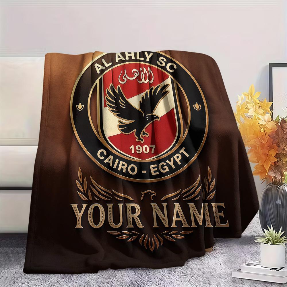 Custom Name Al Ahly SC Flannel Blanket, High Quality Comfortable for All Seasons, Home Decor, Warmth and Comfort