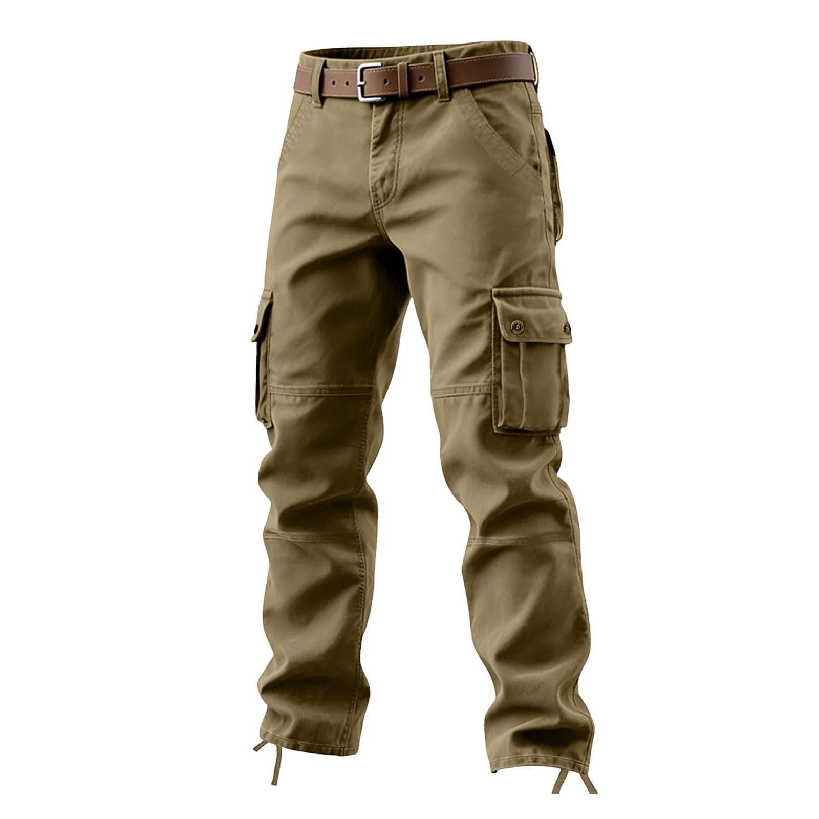 Men s Multi-Pocket Cargo Pants, Loose Fit Wide Leg Casual Trousers XL жёлтый