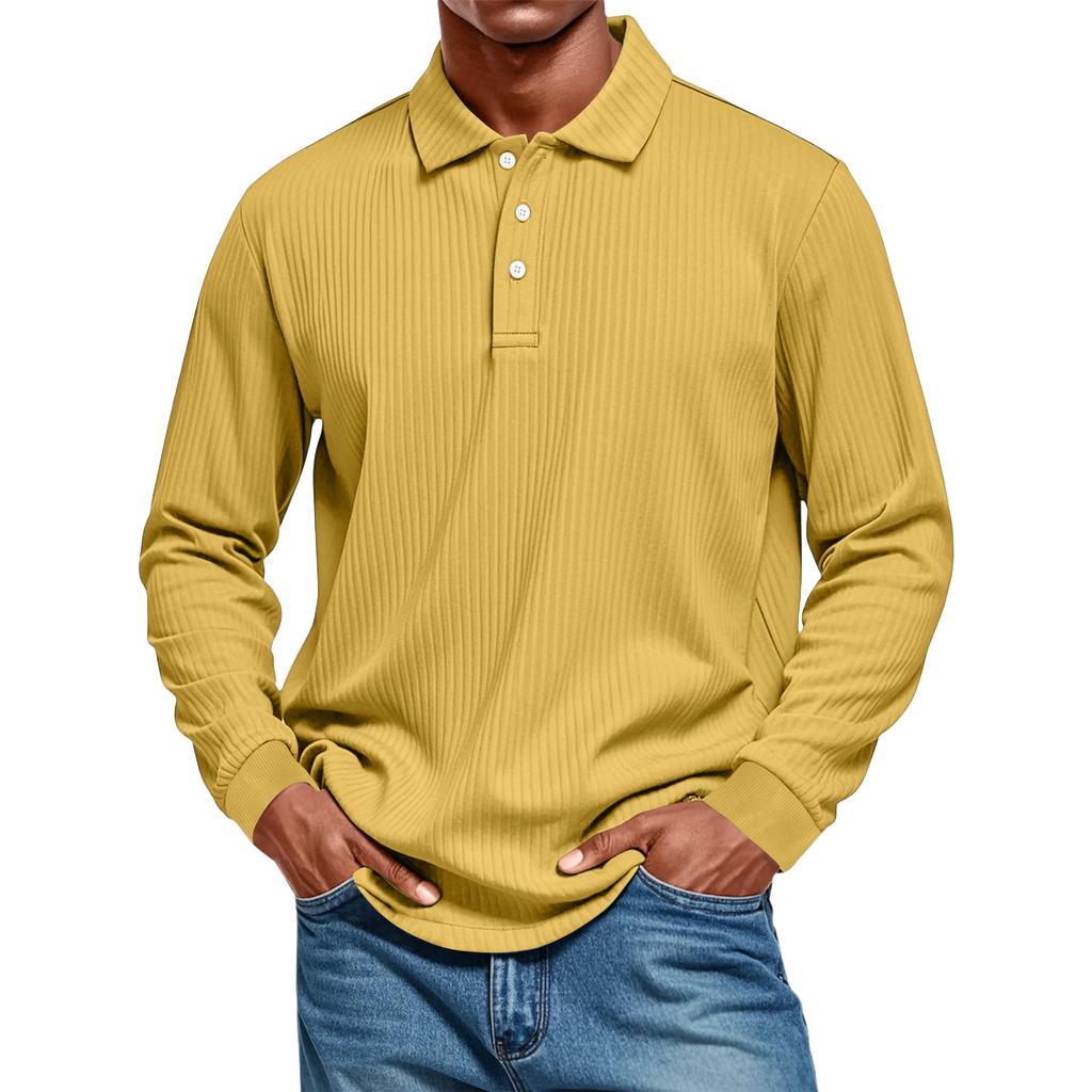 Men's Casual Style Solid Color Loose  Shirt Long-sleeved Top