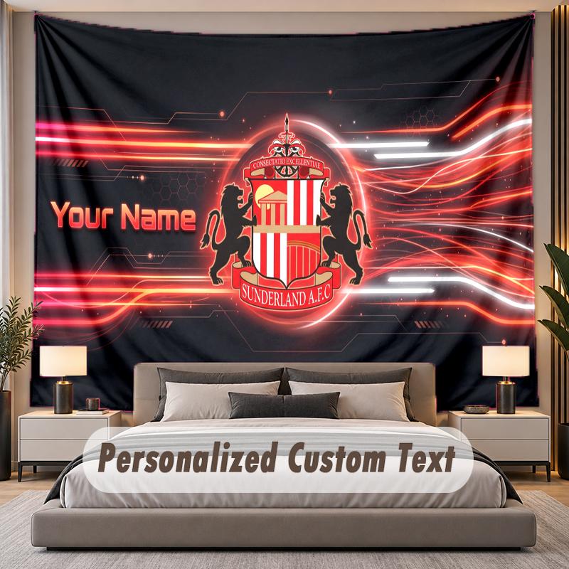 Custom Name Text Tapestry Sunderland FC Personalized Polyester Wall Tapestry For Bedroom And Room