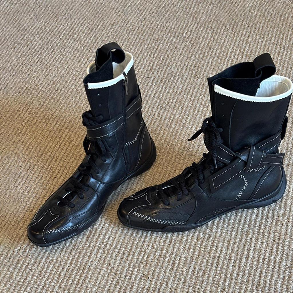Lammfellversion Retro runde Zehenpartie Handsome Boxsportstiefel Innenhöhe erhöht und dünne Martens vielseitige Mode Kurzstiefel