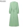 ZANZEA Womens Casual Round Neck Loose Long Sleeve Long Dress