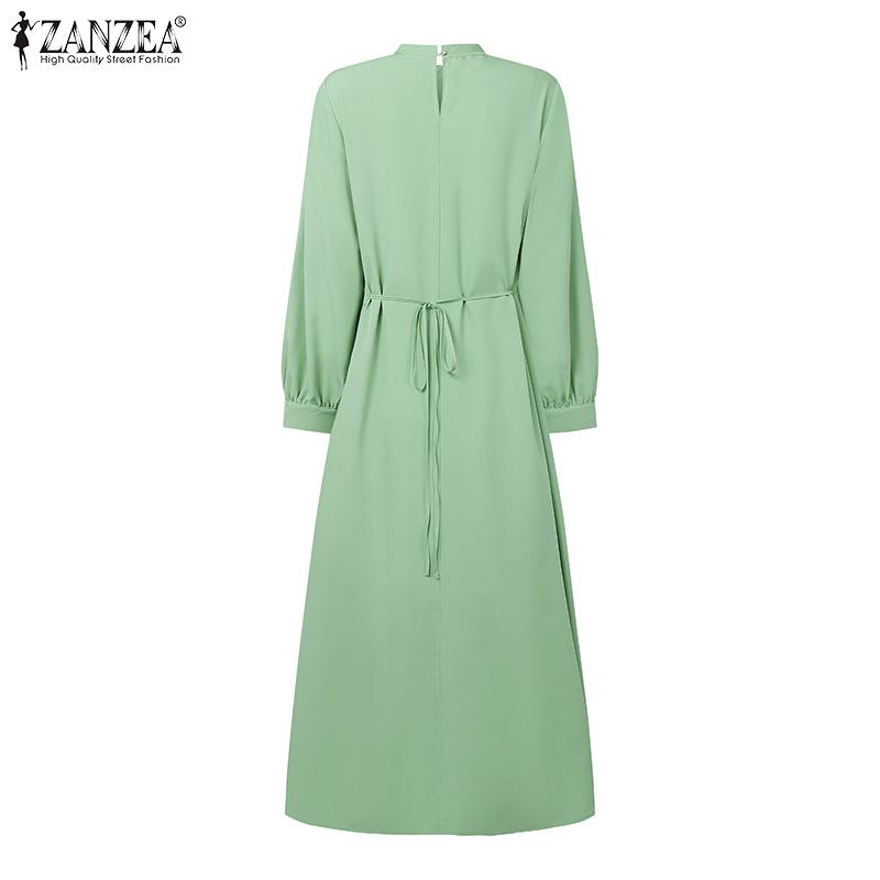 ZANZEA Womens Casual Round Neck Loose Long Sleeve Long Dress